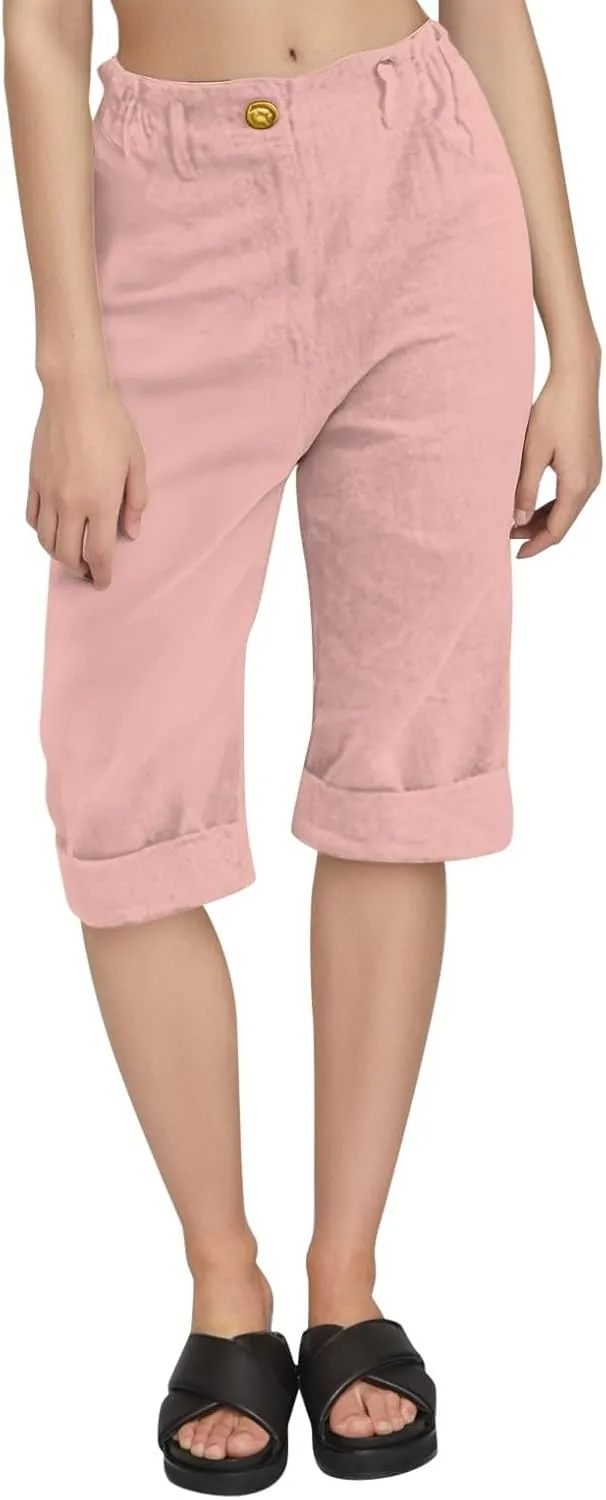 Capri Pants for Women Summer Casual Lounge Straight Leg Pants Cropped Cotton Linen Comfy Baggy Trousers with