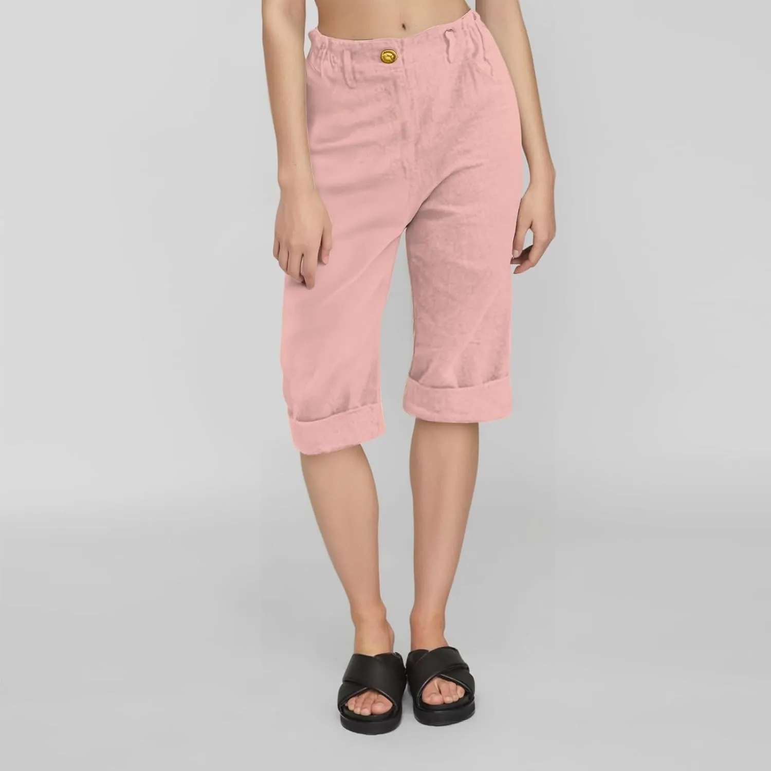 Capri Pants for Women Summer Casual Lounge Straight Leg Pants Cropped Cotton Linen Comfy Baggy Trousers with