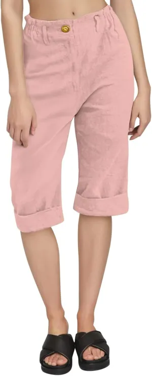 Capri Pants for Women Summer Casual Lounge Straight Leg Pants Cropped Cotton Linen Comfy Baggy Trousers with