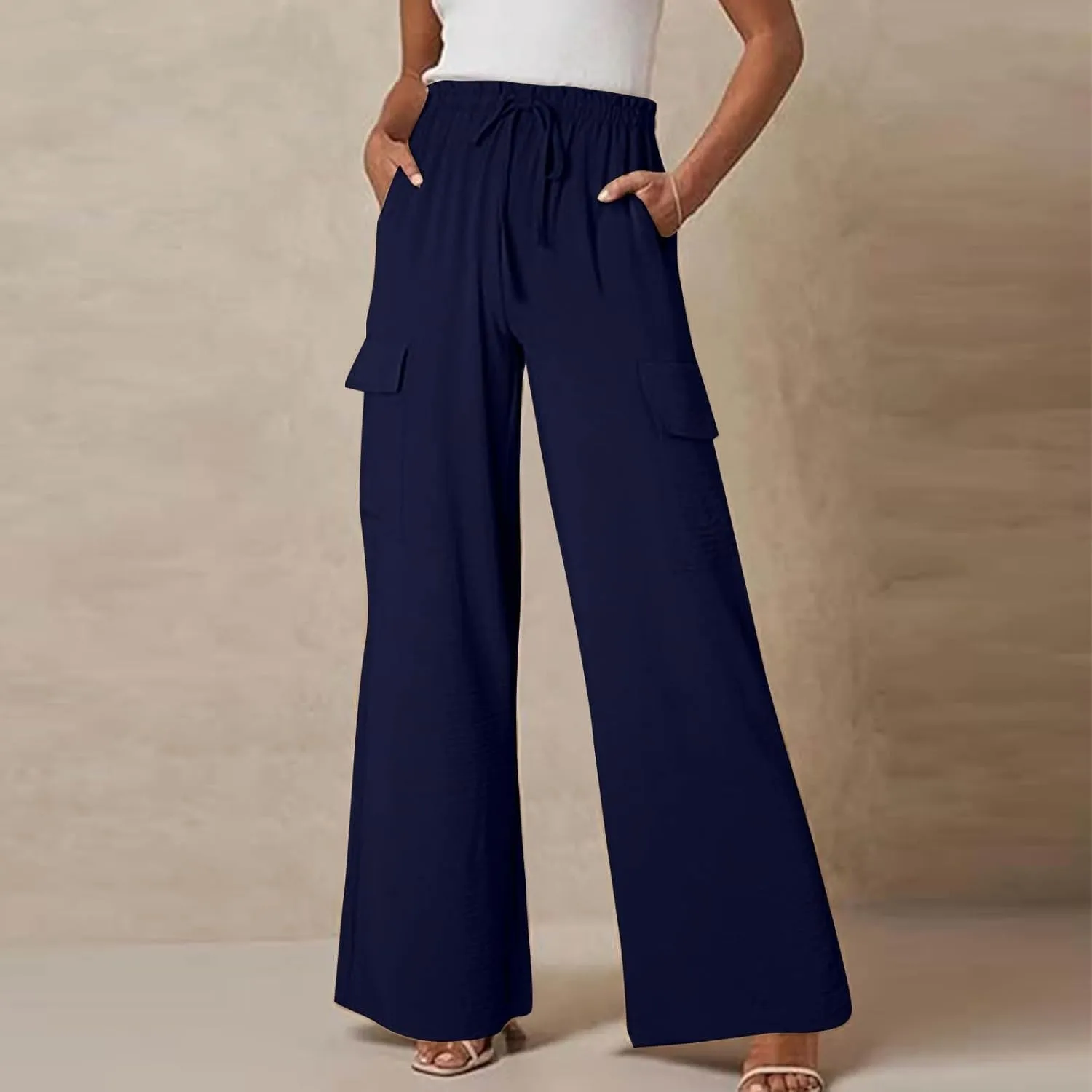 Casual Pants for Women Summer Wide Leg Pants with Pockets High Waist Loose Trousers Business Work Cargo Trousers