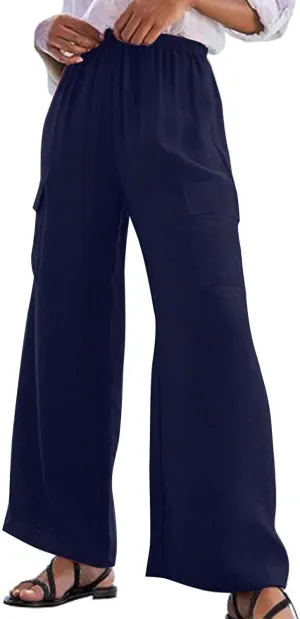Casual Pants for Women Summer Wide Leg Pants with Pockets High Waist Loose Trousers Business Work Cargo Trousers