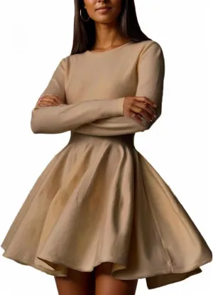 CHARTOU Women Basic Sweater Dress Long Sleeve Pleated Flared Knitted Short Dresses
