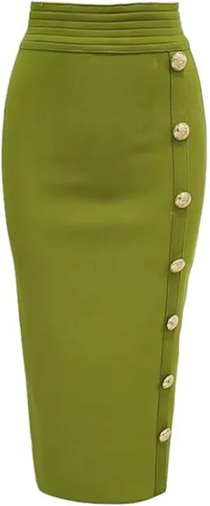 CHARTOU Women Long Bodycon Skirt Pencil Skirt High Waisted Button Zipper Midi Packaged Hip Skinny Skirt