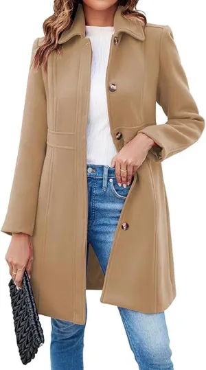 CHARTOU Women Wool Blend Pea Coat Jacket Winter Single Breasted Woolen Turndown Trench Coat Peacoat Overcoat