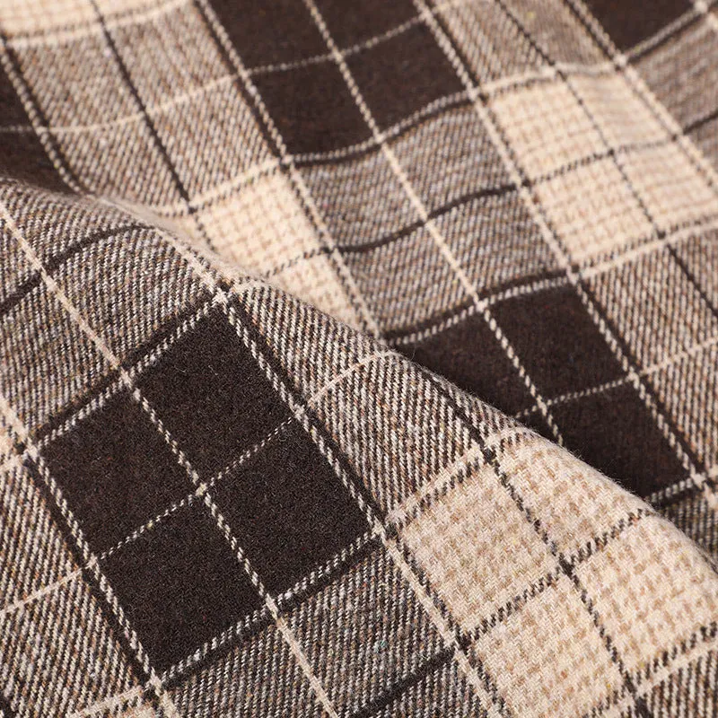 Chequered Hip Flattering Wool Mid-Length Skirt All-Matching High Waist Slim Look Short Skirt