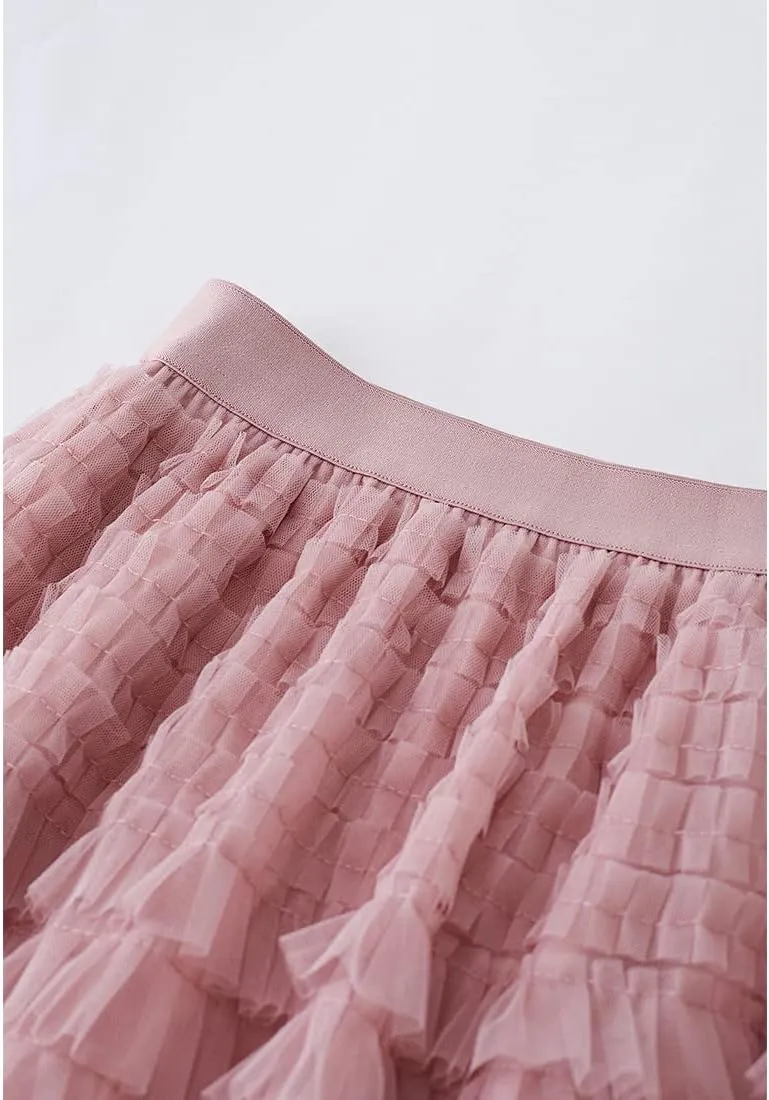 CHICWISH Women's Grey/Mint Dots/Purple/Rouge Pink Tiered Layered Mesh Ballet Prom Party Tulle Tutu A-line Maxi Skirt