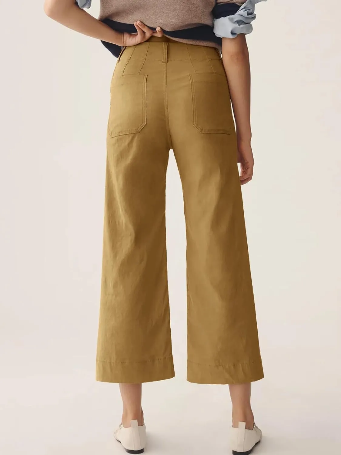 Cicy Bell Womens Cropped Wide Leg Pants High Waisted Stretchy Flare Pants Casual Baggy Trousers