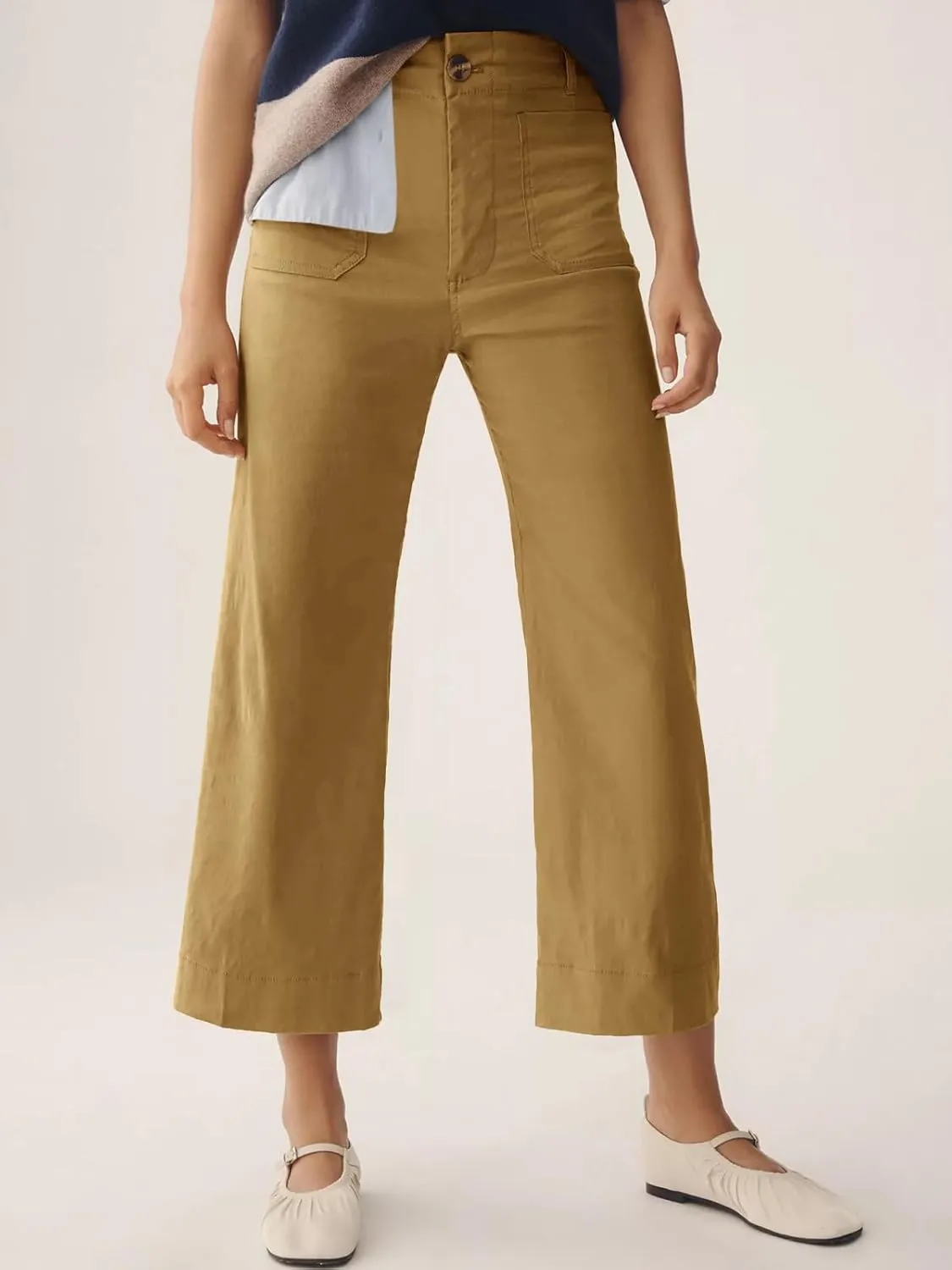 Cicy Bell Womens Cropped Wide Leg Pants High Waisted Stretchy Flare Pants Casual Baggy Trousers