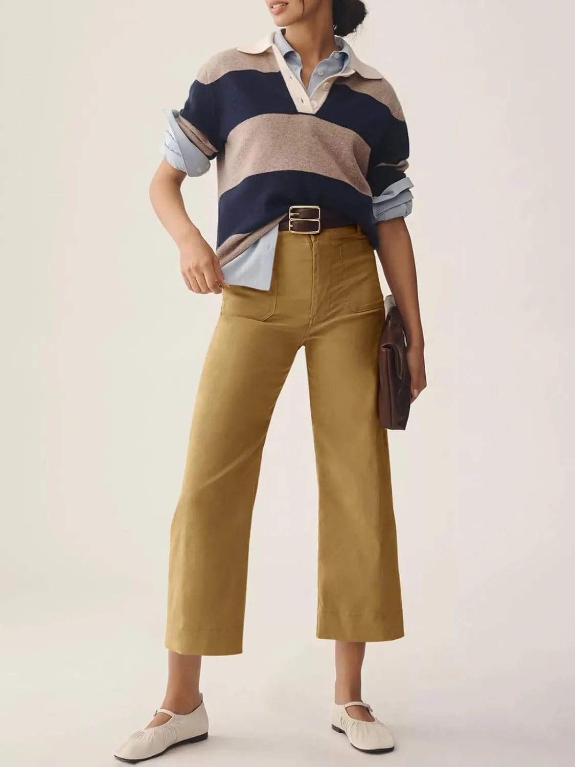 Cicy Bell Womens Cropped Wide Leg Pants High Waisted Stretchy Flare Pants Casual Baggy Trousers