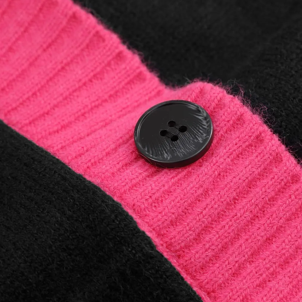 Ckikiou Fall Winter Oversized Long Sleeve Button Color Block Down Chunky Knitted Cardigan Sweater Top for Women