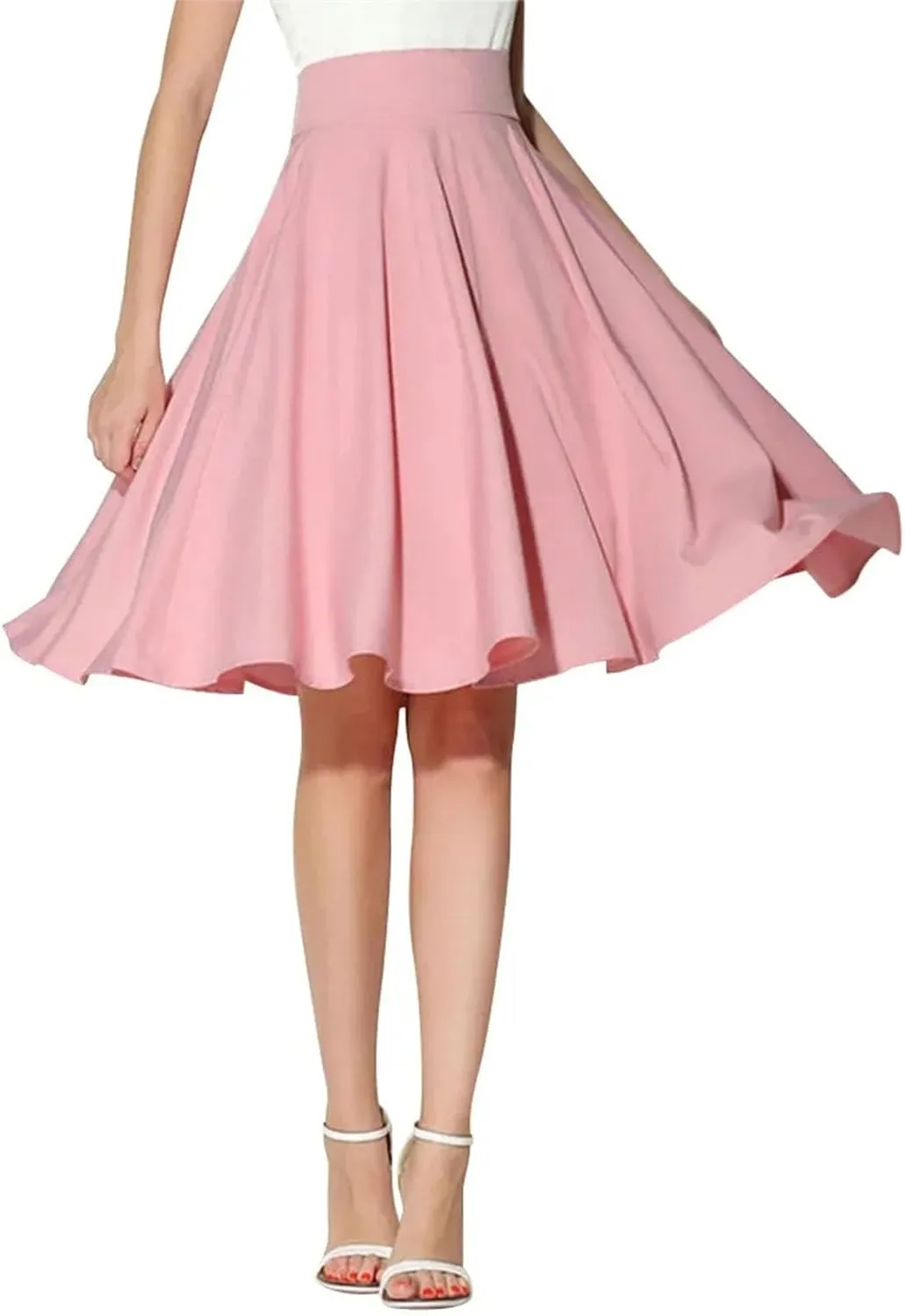 Classic Solid Color Retro Knee Length Pleated Midi SkirtFor Girls Preppy Stylefashion Sweet High Waist A-line Dress