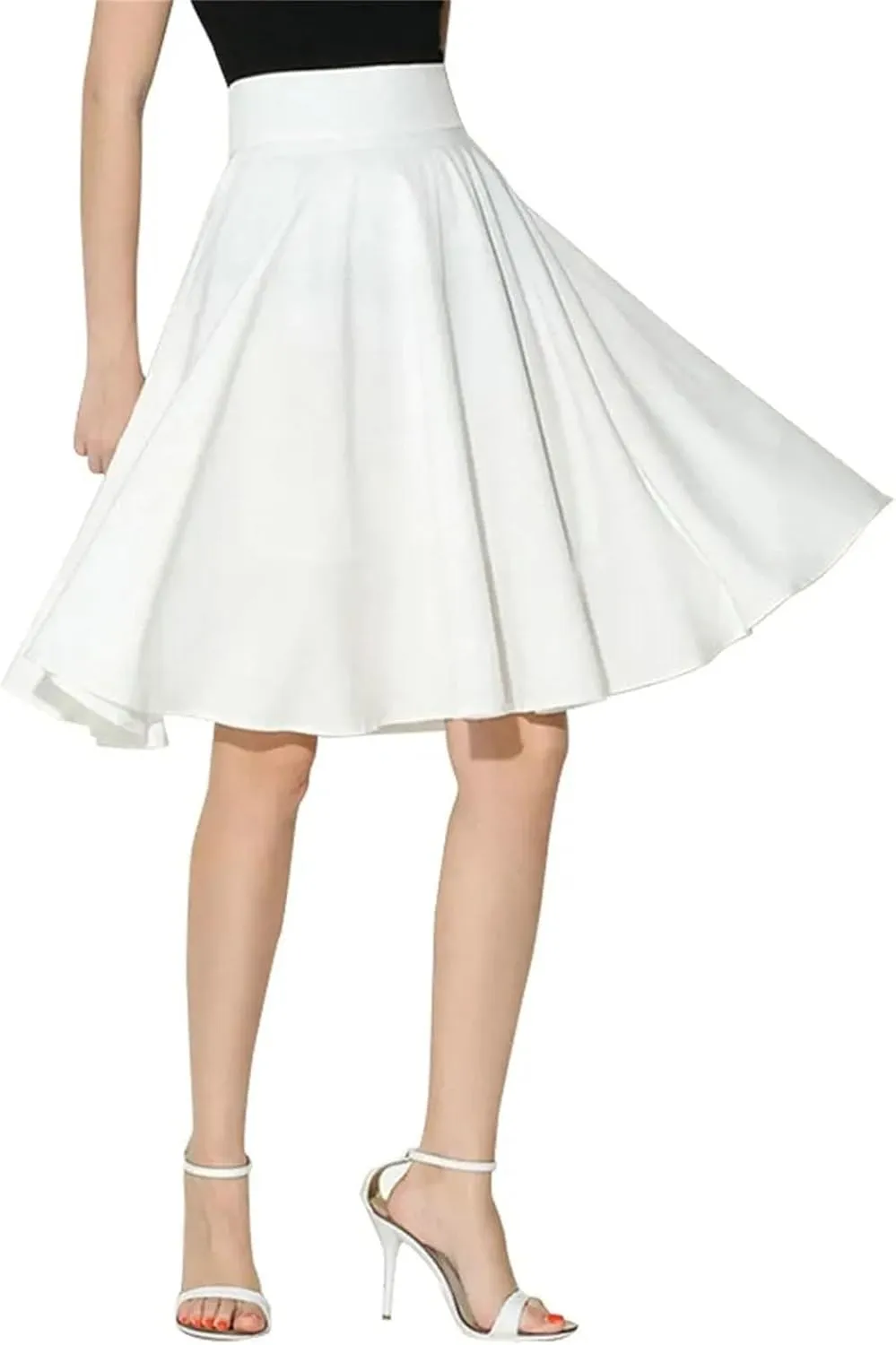 Classic Solid Color Retro Knee Length Pleated Midi SkirtFor Girls Preppy Stylefashion Sweet High Waist A-line Dress