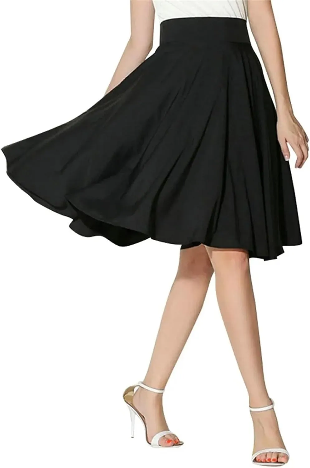 Classic Solid Color Retro Knee Length Pleated Midi SkirtFor Girls Preppy Stylefashion Sweet High Waist A-line Dress