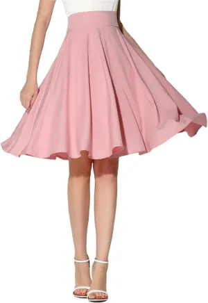 Classic Solid Color Retro Knee Length Pleated Midi SkirtFor Girls Preppy Stylefashion Sweet High Waist A-line Dress