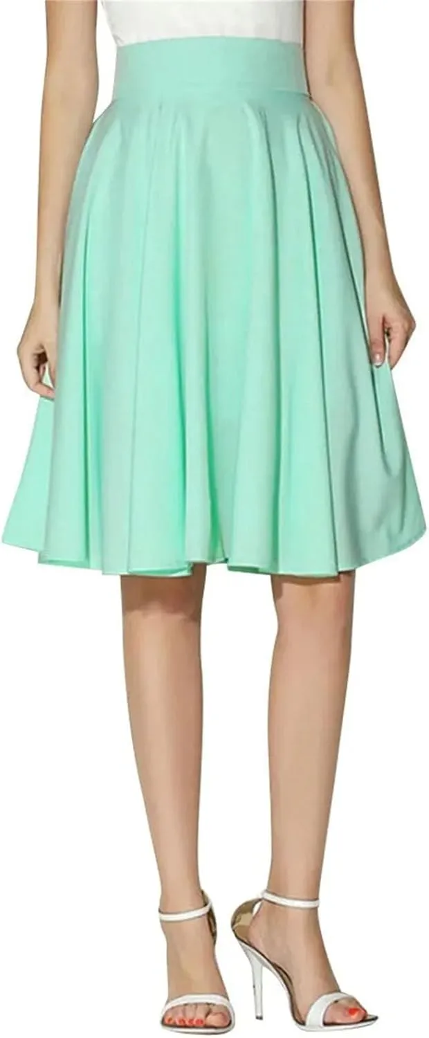 Classic Solid Color Retro Knee Length Pleated Midi SkirtFor Girls Preppy Stylefashion Sweet High Waist A-line Dress