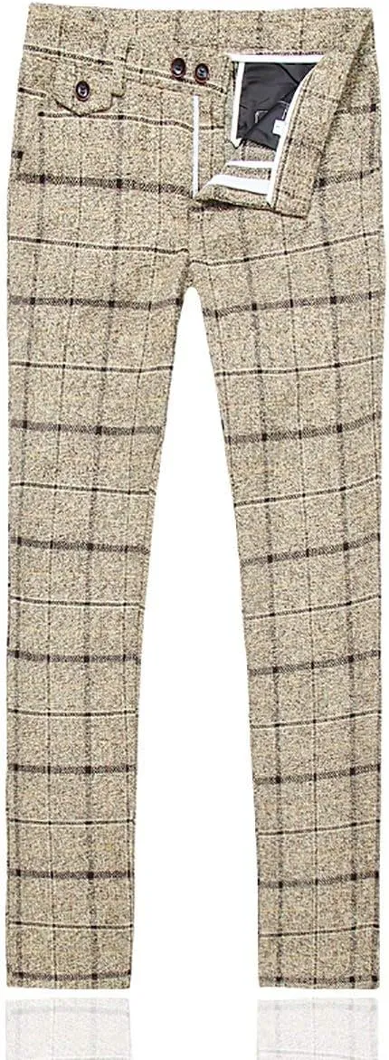 Cloudstyle Men's 3-Piece Dress Suit Plaid 1 Button Slim Fit Single-Breasted Wedding Blazer