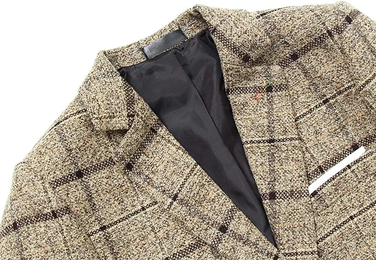 Cloudstyle Men's 3-Piece Dress Suit Plaid 1 Button Slim Fit Single-Breasted Wedding Blazer