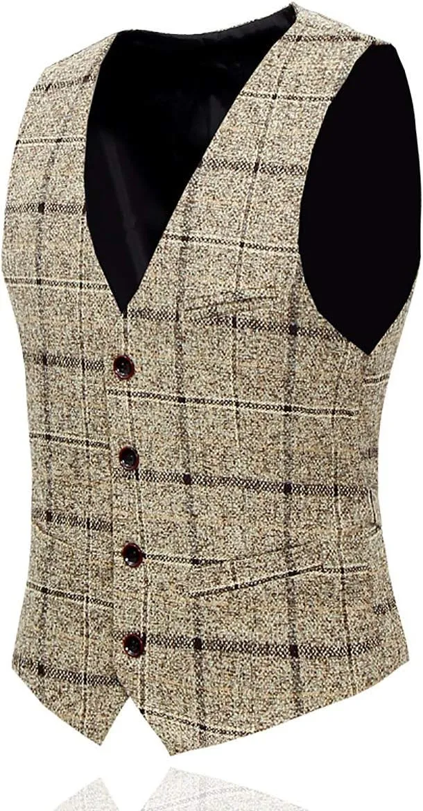 Cloudstyle Men's 3-Piece Dress Suit Plaid 1 Button Slim Fit Single-Breasted Wedding Blazer