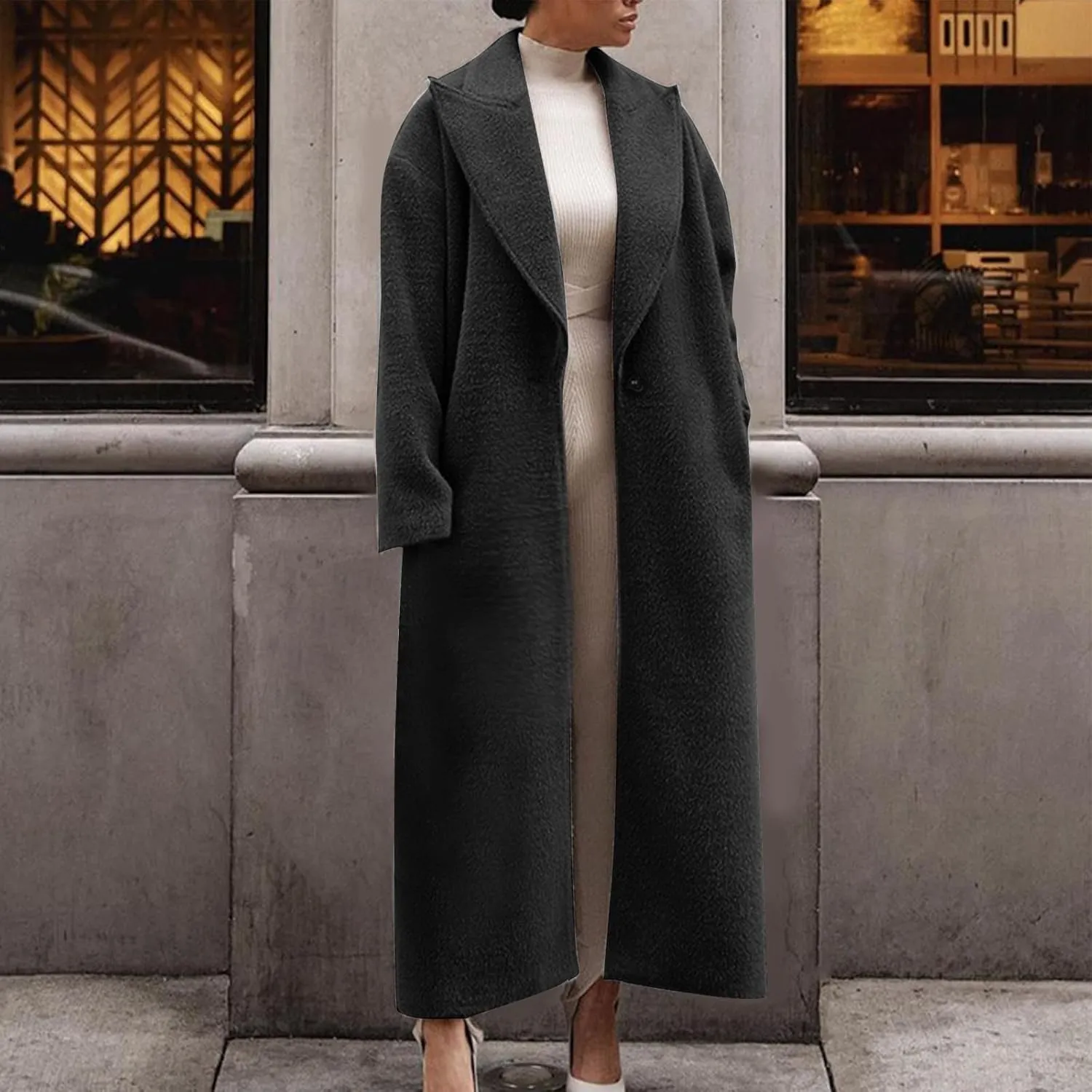 Coat for Women, Long Winter Trench Coats Elegant Solid Jackets Single-breasted Overcoat Casual Warm Outerwear