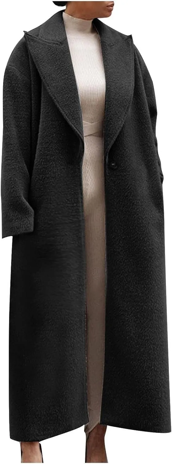 Coat for Women, Long Winter Trench Coats Elegant Solid Jackets Single-breasted Overcoat Casual Warm Outerwear