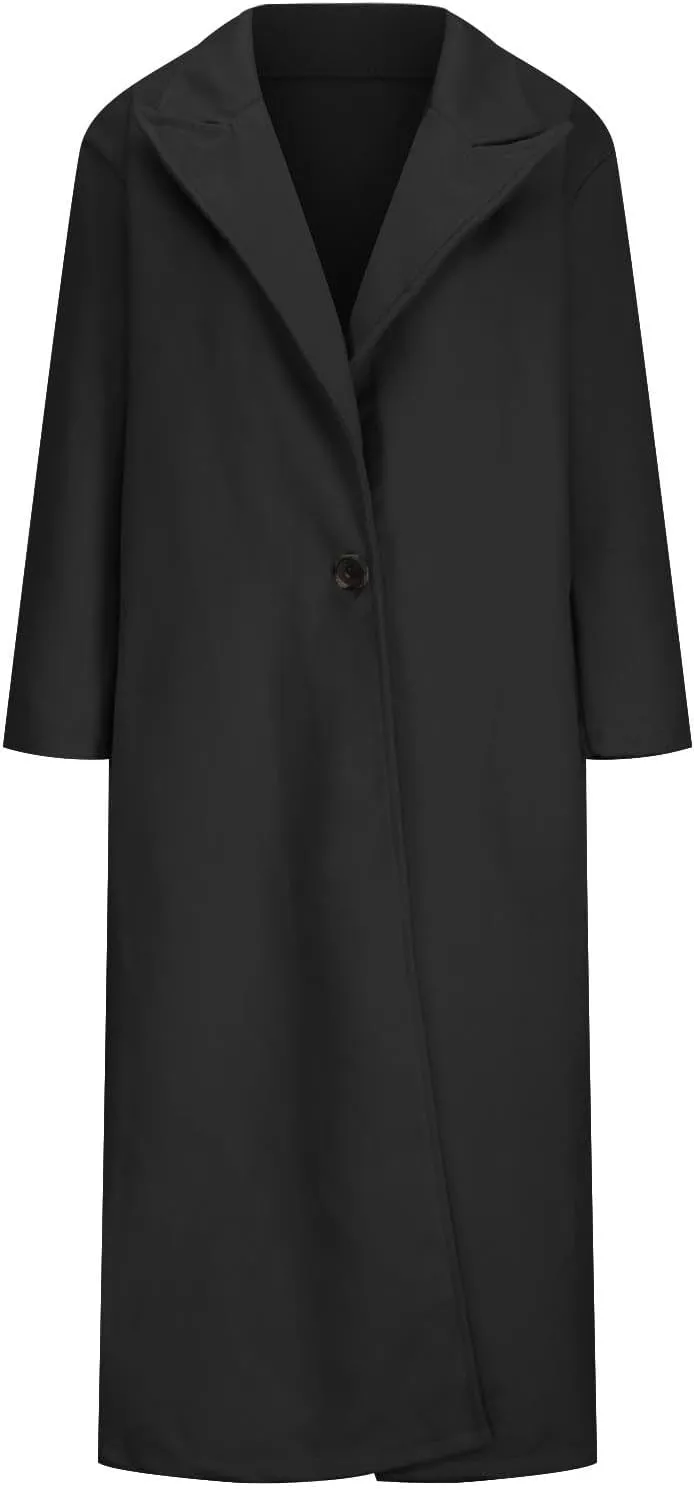 Coat for Women, Long Winter Trench Coats Elegant Solid Jackets Single-breasted Overcoat Casual Warm Outerwear