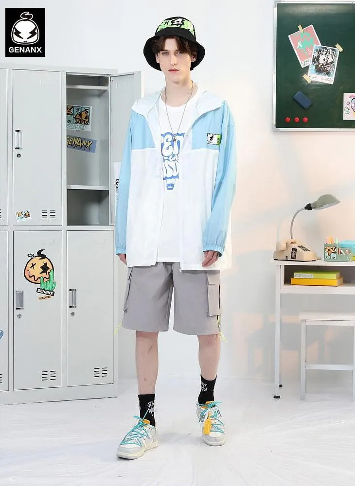 Color Block Jacket With Hooded