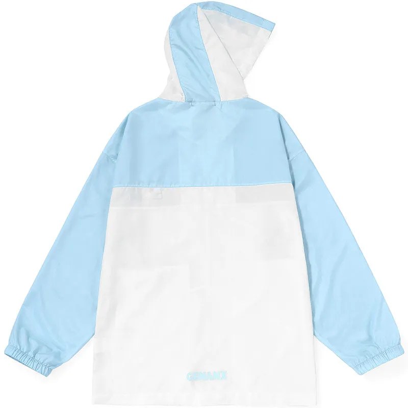 Color Block Jacket With Hooded