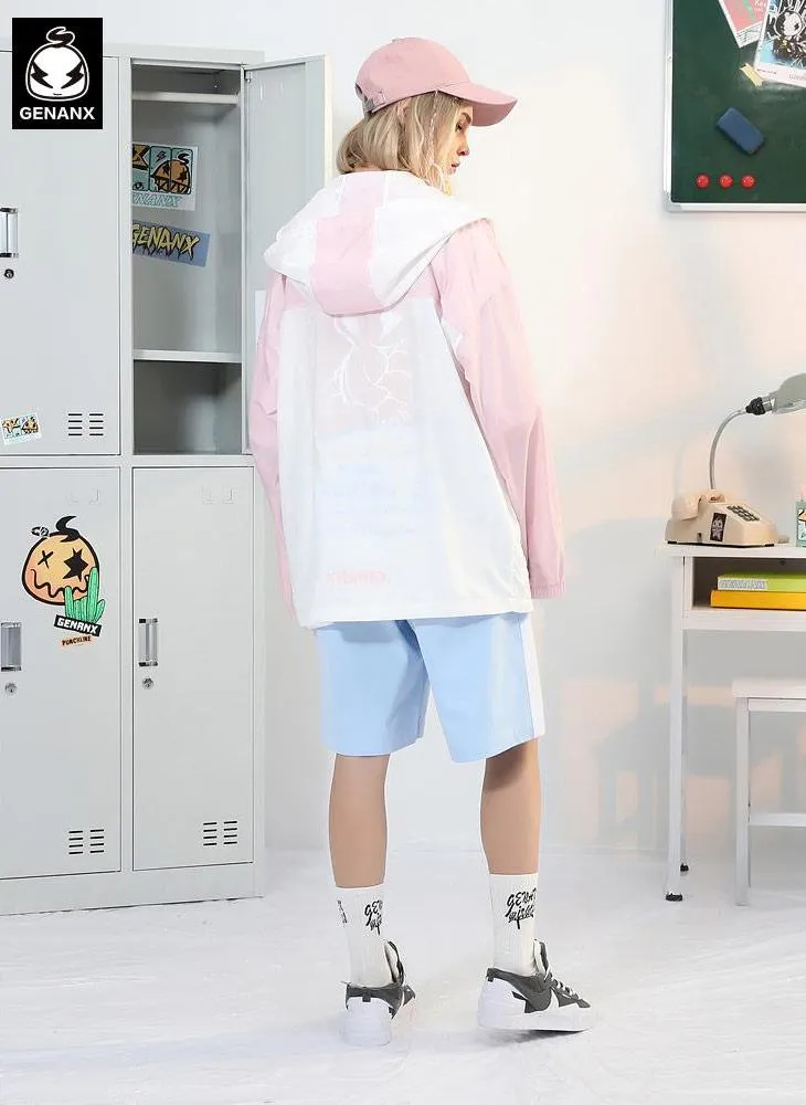 Color Block Jacket With Hooded