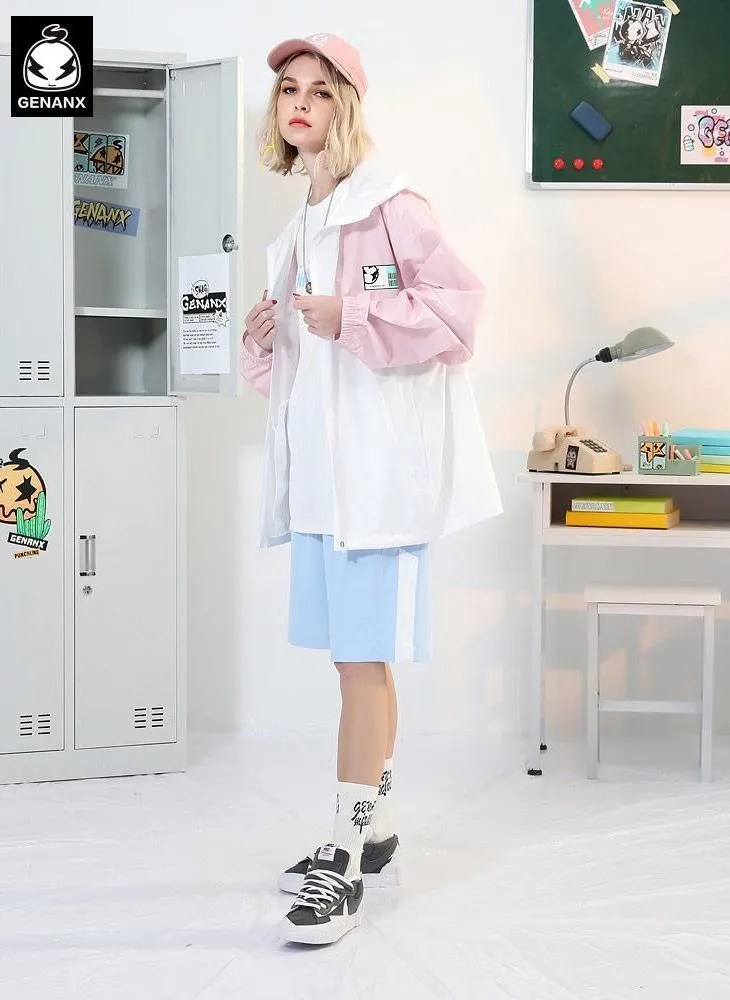 Color Block Jacket With Hooded
