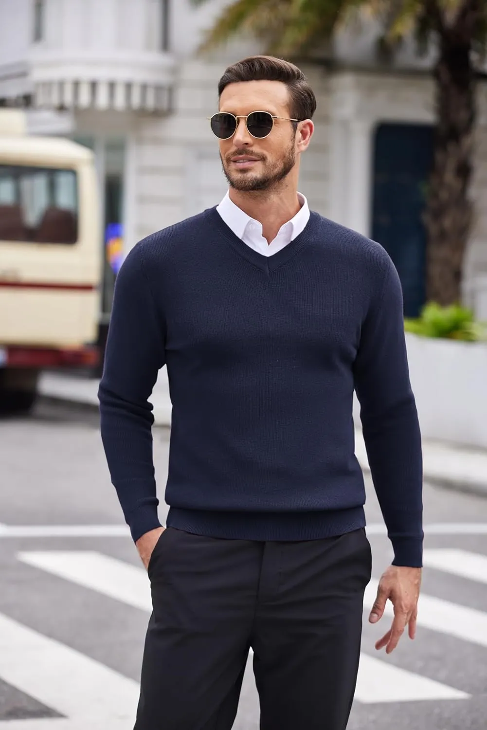COOFANDY Men V Neck Dress Sweater Knit Long Sleeve Casual Slim Fit Pullover Sweater