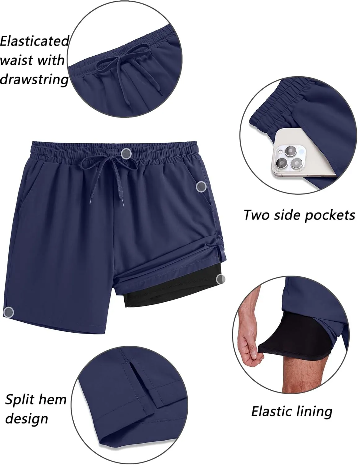 COOFANDY Men's 2 in 1 Running Shorts 2 Pack Athletic Shorts Quick Dry Gym Training Workout Shorts with Pockets