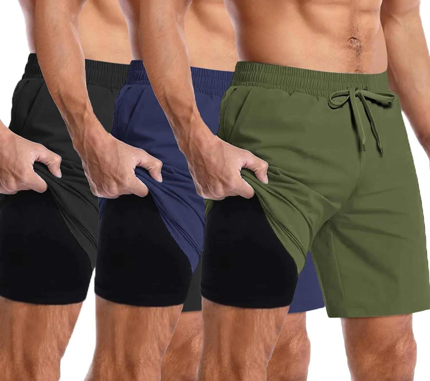 COOFANDY Men's 2 in 1 Running Shorts 2 Pack Athletic Shorts Quick Dry Gym Training Workout Shorts with Pockets