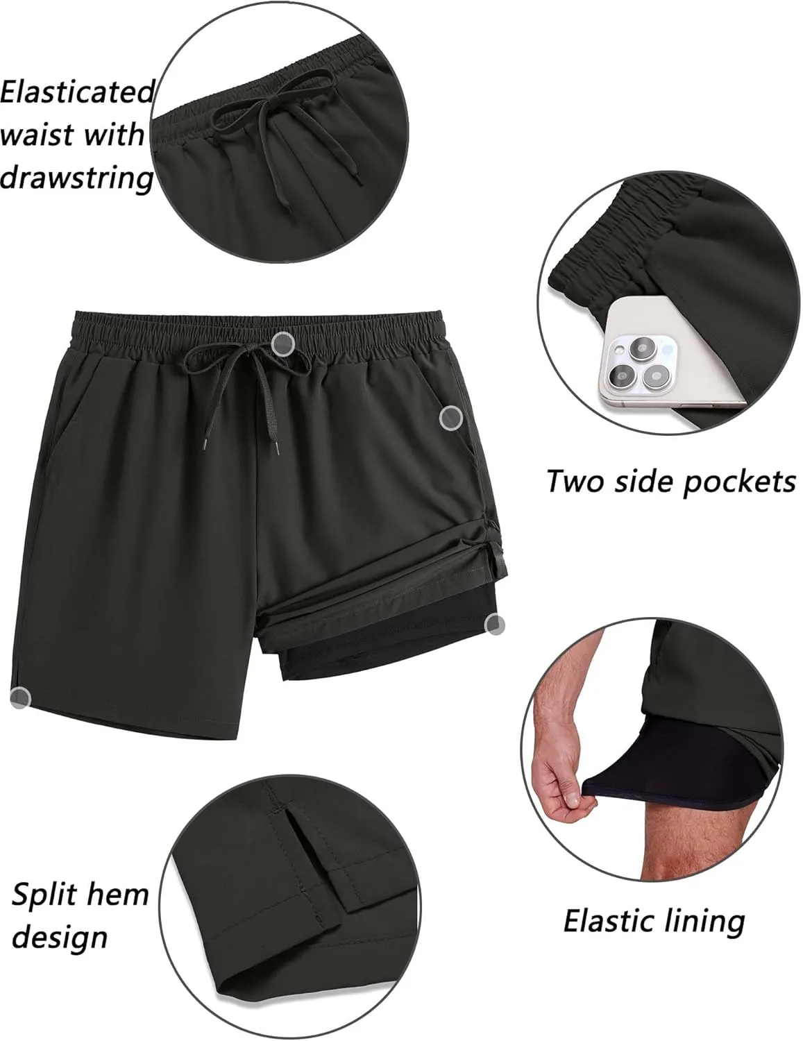 COOFANDY Men's 2 in 1 Running Shorts 2 Pack Athletic Shorts Quick Dry Gym Training Workout Shorts with Pockets