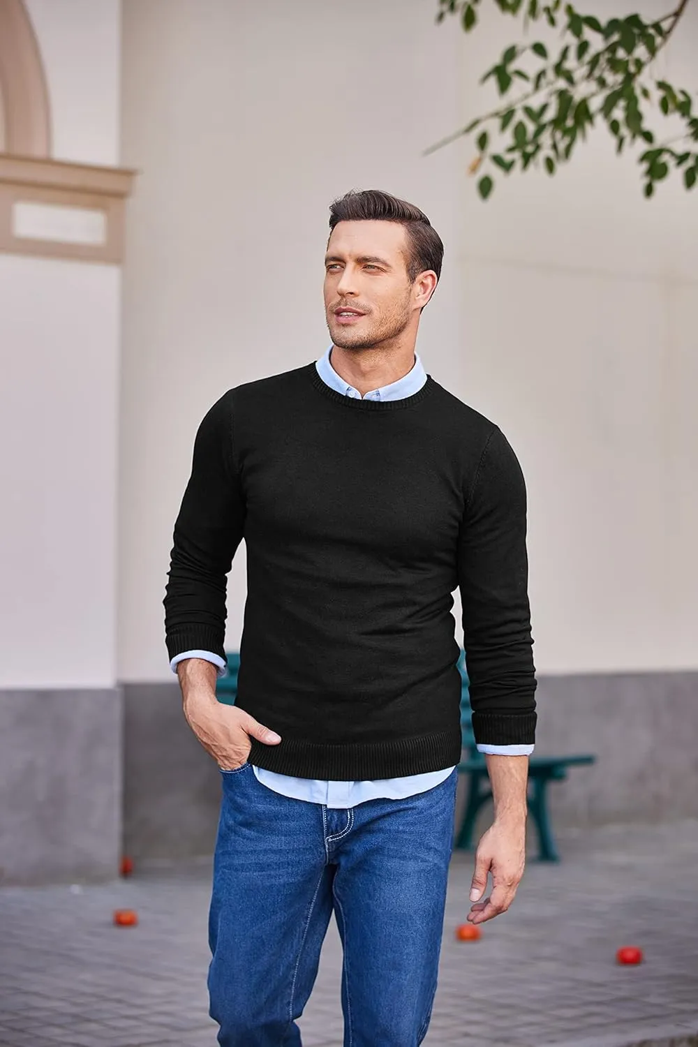 COOFANDY Men's Dress Crew Neck Sweater Lightweight Sweatshirts Knitted Pullover Casual Fashion Long Sleeve Sweater