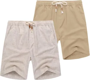 COOFANDY Men's Linen Shorts Casual Elastic Waist Drawstring Summer Beach Shorts