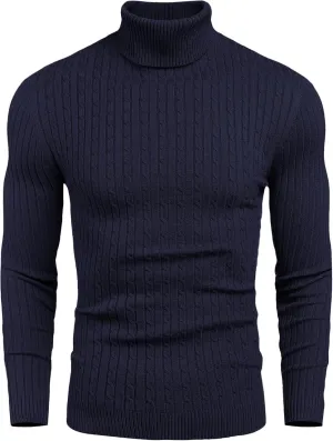 COOFANDY Men's Slim Fit Turtleneck Sweater Casual Twist Patterned Pullover Knitted Sweaters