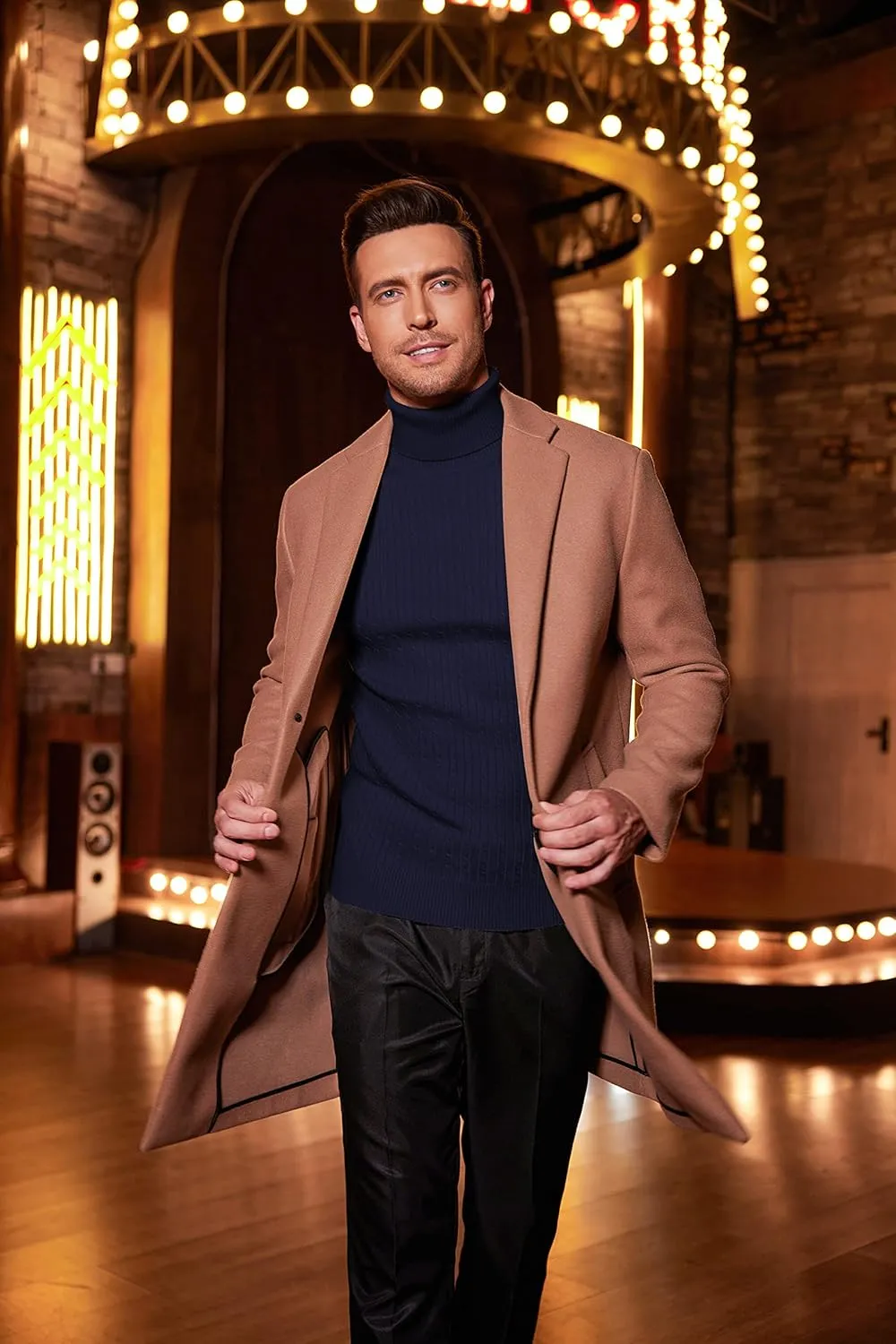 COOFANDY Men's Slim Fit Turtleneck Sweater Casual Twist Patterned Pullover Knitted Sweaters