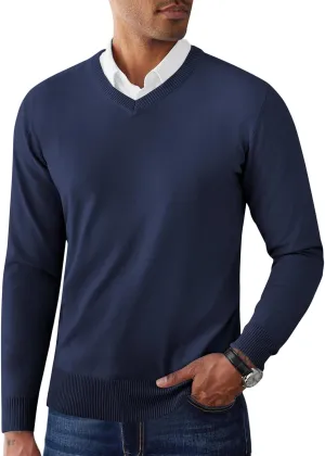 COOFANDY Men's V Neck Pullover Sweater Slim Fit Casual Dress Sweater Lightweight Knitted Sweaters