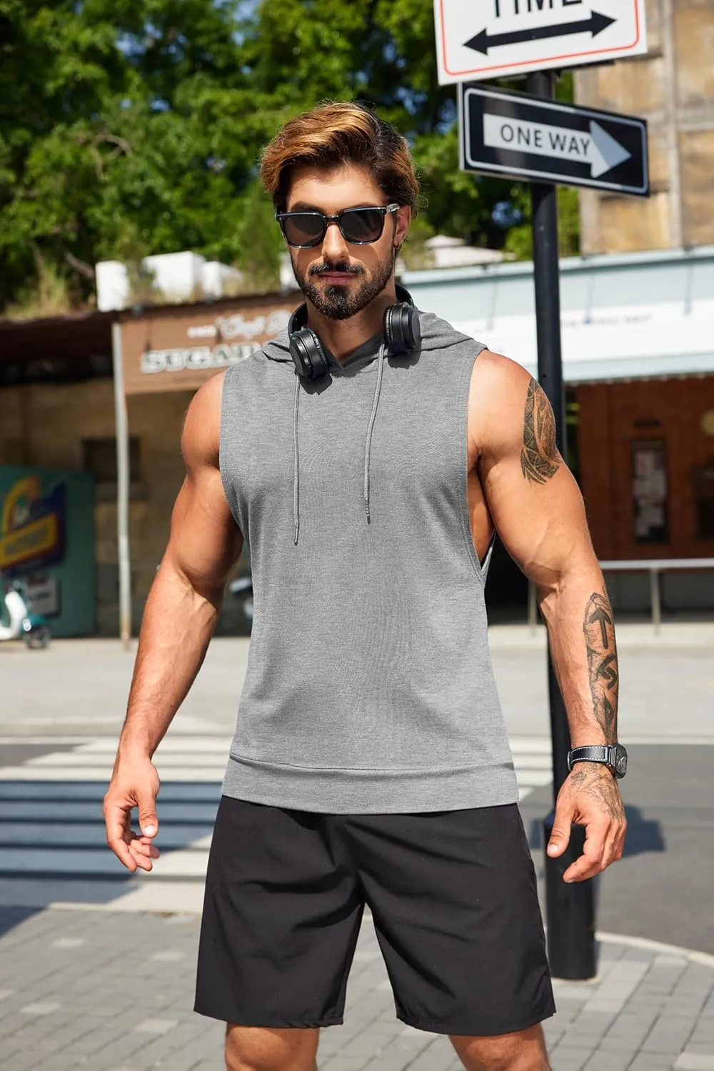 COOFANDY Sleeveless Hoodies for Men Workout Hooded Tank Tops Muscle Cut Off Shirts Bodybuilding Gym Shirt