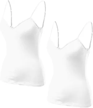 Cotton Shelf Bra Tank Tops for Women Adjustable Spaghetti Strap Camisole with Built in Bra Summer Cami Shirt 2 Pack