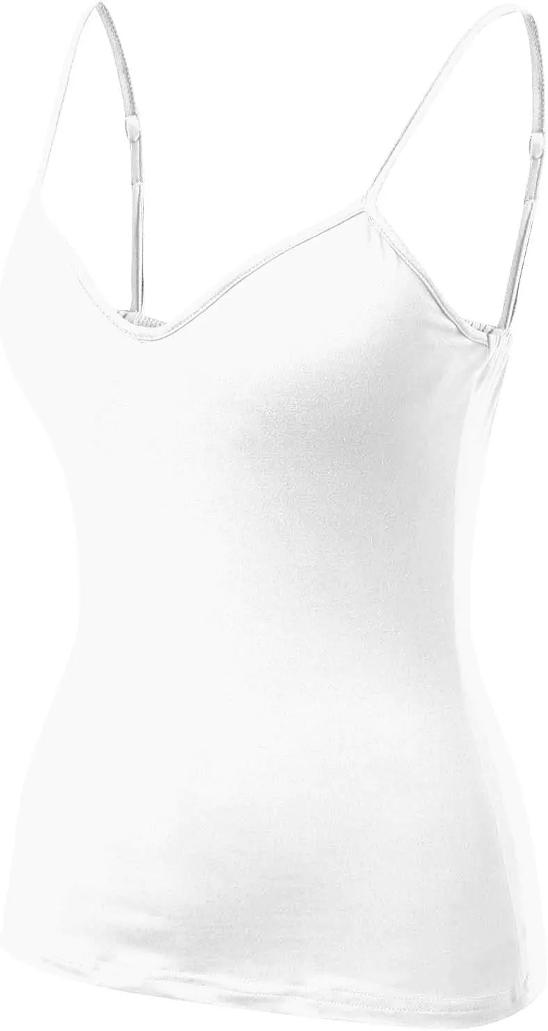 Cotton Shelf Bra Tank Tops for Women Adjustable Spaghetti Strap Camisole with Built in Bra Summer Cami Shirt 2 Pack
