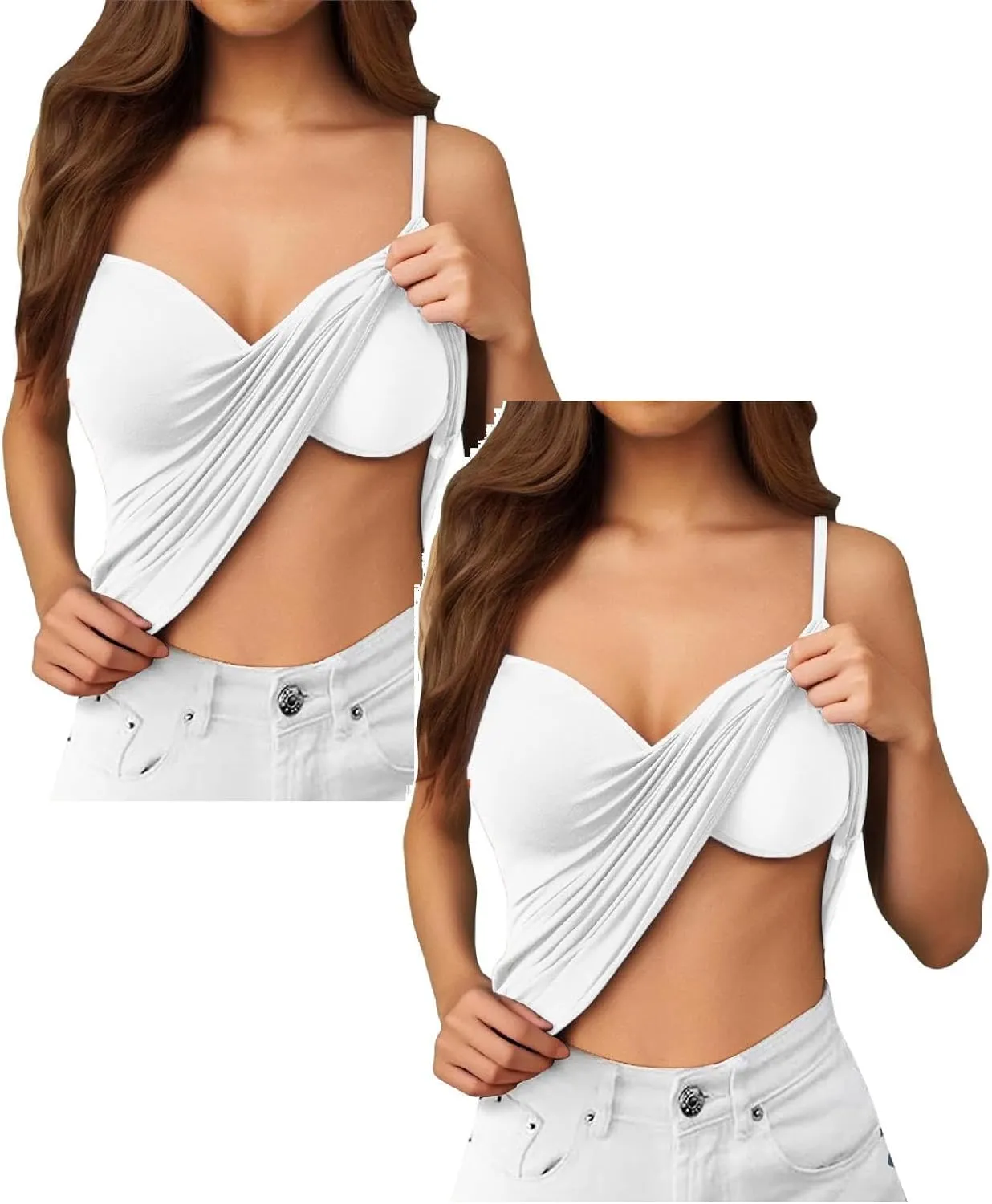 Cotton Shelf Bra Tank Tops for Women Adjustable Spaghetti Strap Camisole with Built in Bra Summer Cami Shirt 2 Pack