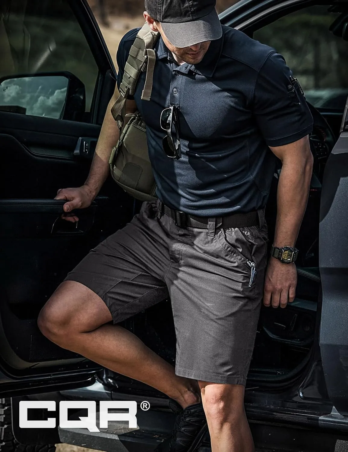 CQR Men's Flex Casual Cargo Shorts, Lightweight Water Resistant Golf Shorts, Stretch Tactical Work Shorts with Multi-Pocket