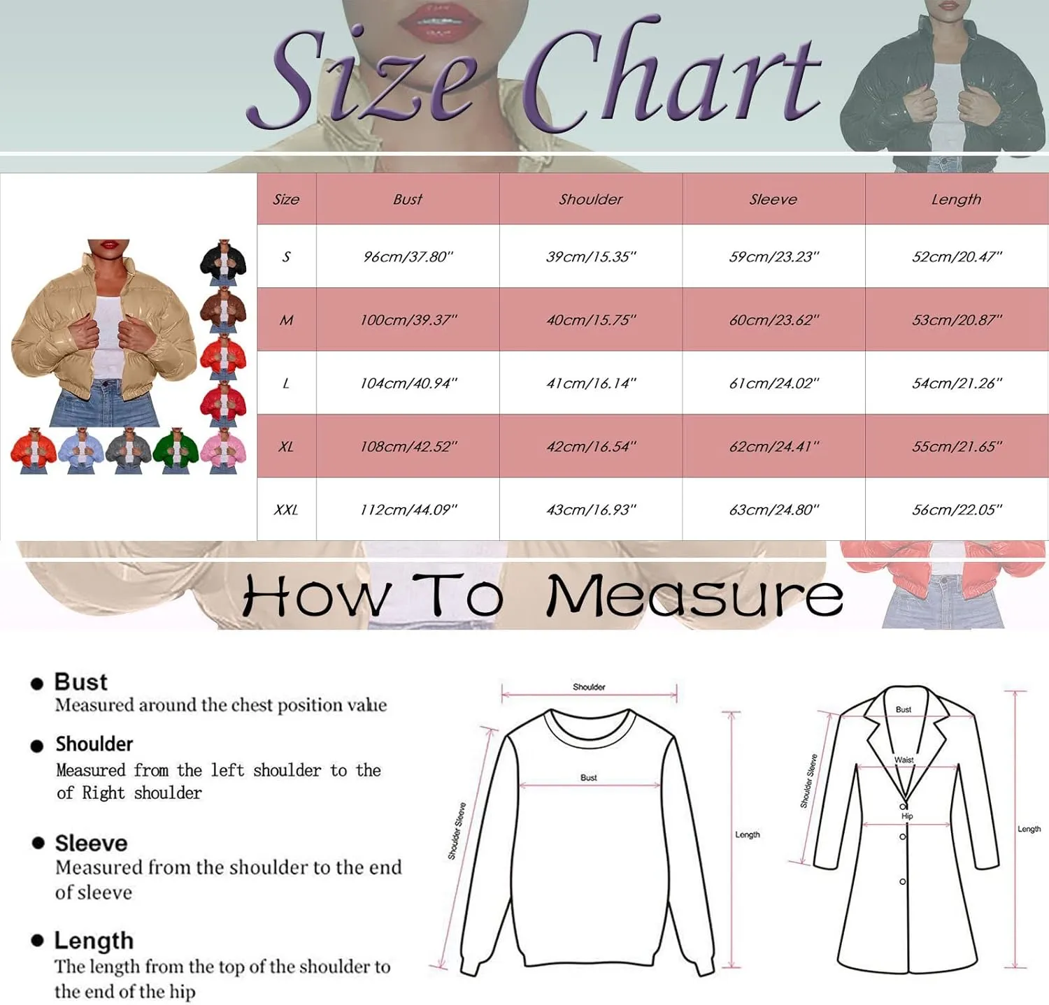 Cropped Puffer Coats Women Winter Zipper Shiny Short Quilted Jacket Fashion Stand Collar Warm Fluffy Padded Down Coat