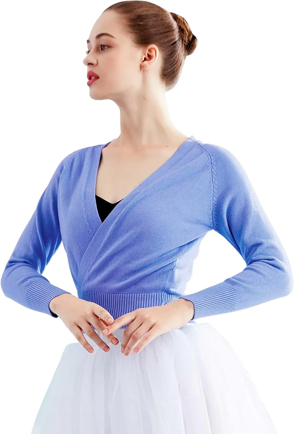 Daydance Women Wrap Dance Sweater Pink Soft Ballet Warm Up Jacket for Leotards