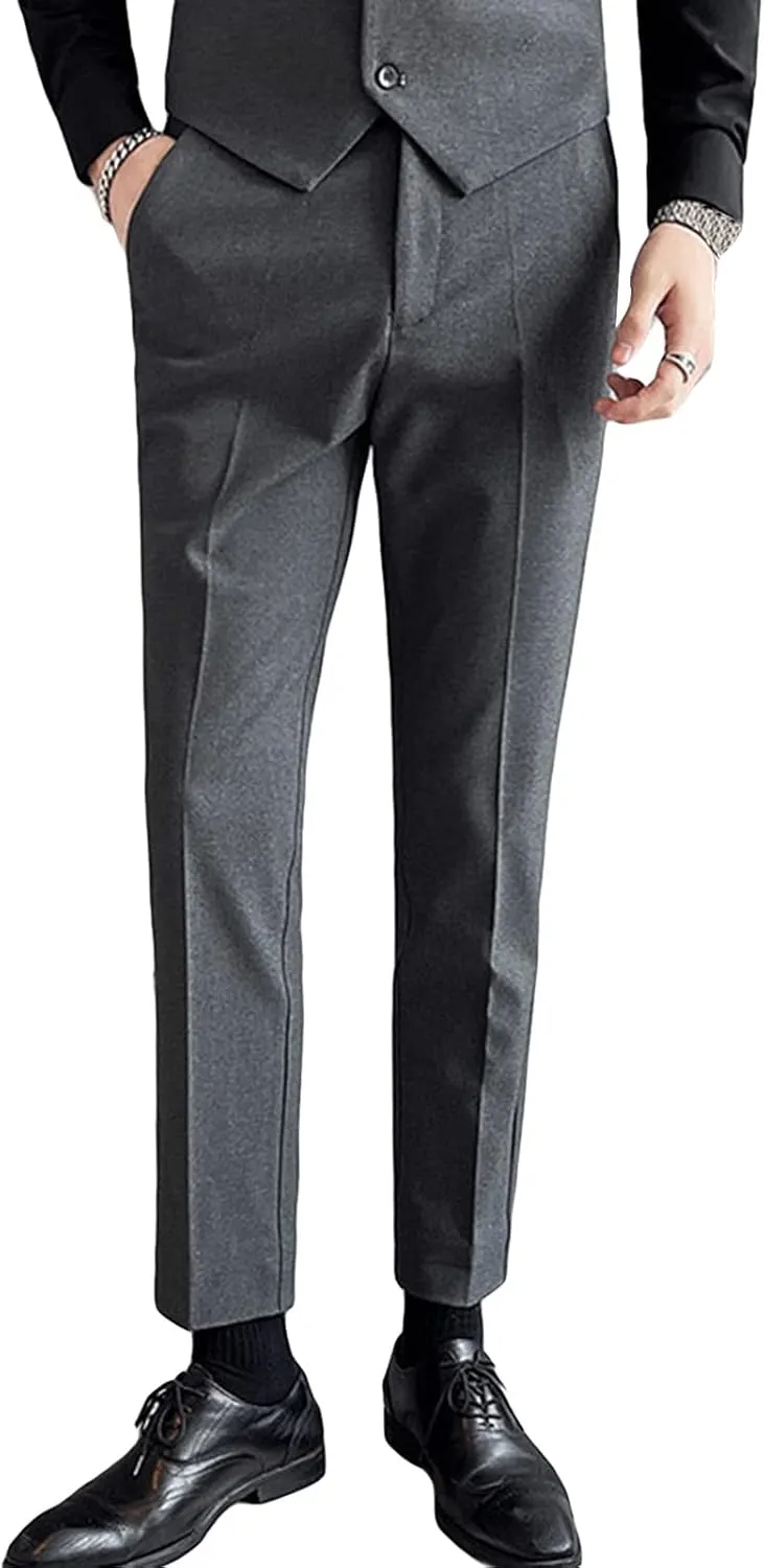 DGHM-JLMY Men's Business Slim Tapered Trousers Wedding Stretch Solid Slim Fit Dress Pant Wrinkle Resistant Pant