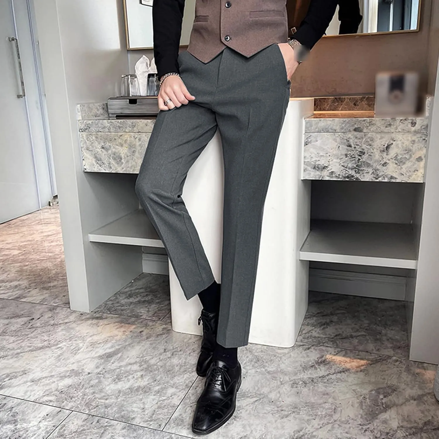 DGHM-JLMY Men's Business Slim Tapered Trousers Wedding Stretch Solid Slim Fit Dress Pant Wrinkle Resistant Pant