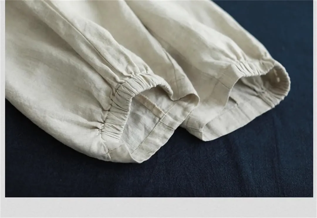 Dndrdhfb Women's Cotton Wide Leg Pants Casual High Waist Ankle Length Harem Pants with Pockets
