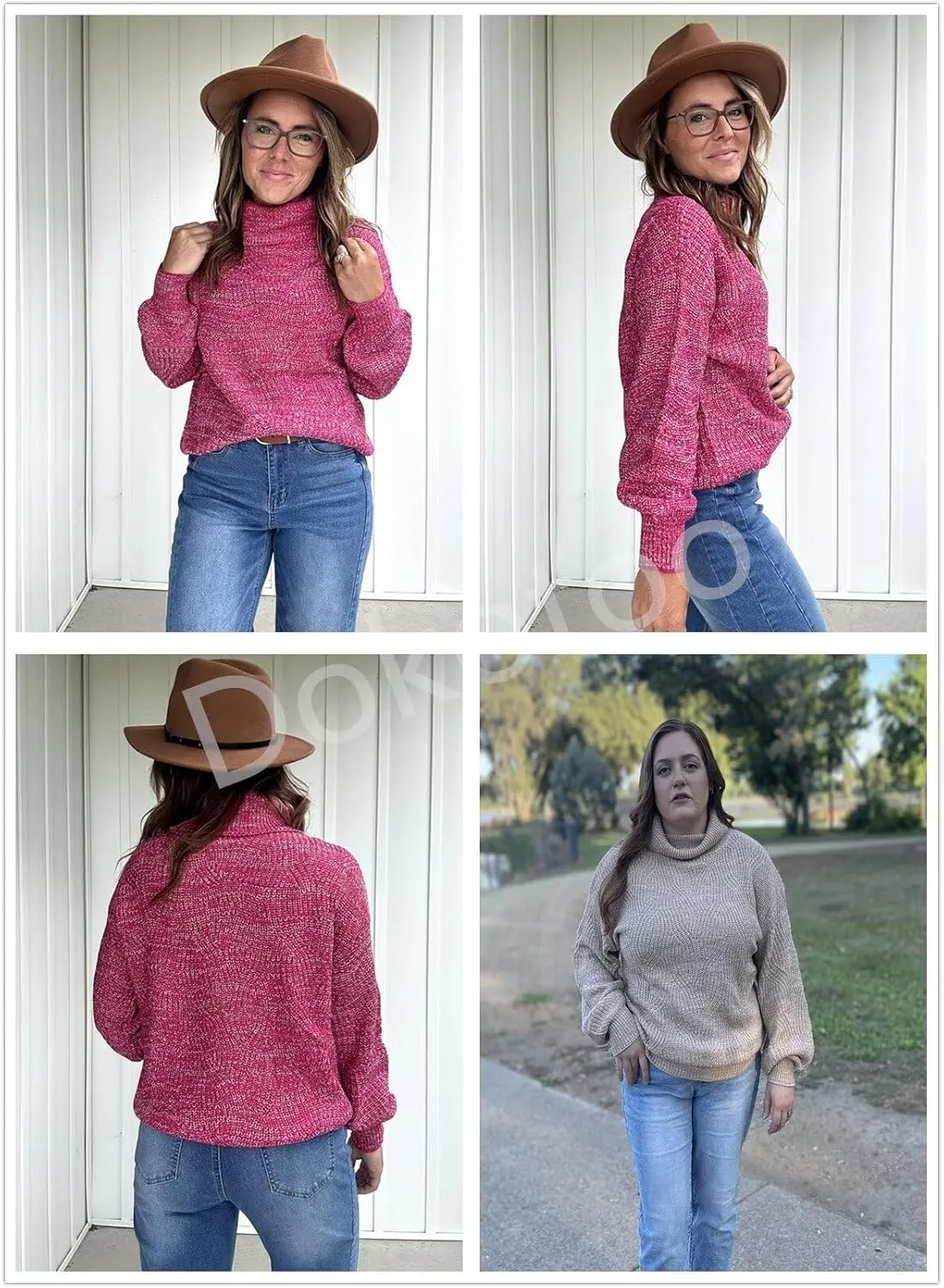 Dokotoo Womens 2024 Winter Oversized Sweaters Long Sleeve Turtleneck High Neck Sweater Chunky Pullover Jumper Outwear