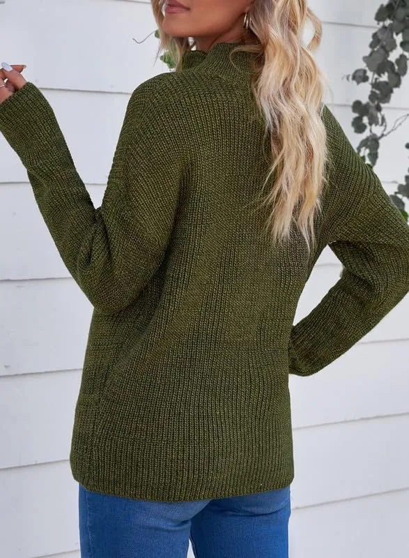 Dokotoo Womens Sweaters Long Sleeve 1/4 Zip Pullover Polo V Neck Dressy Casual Tops